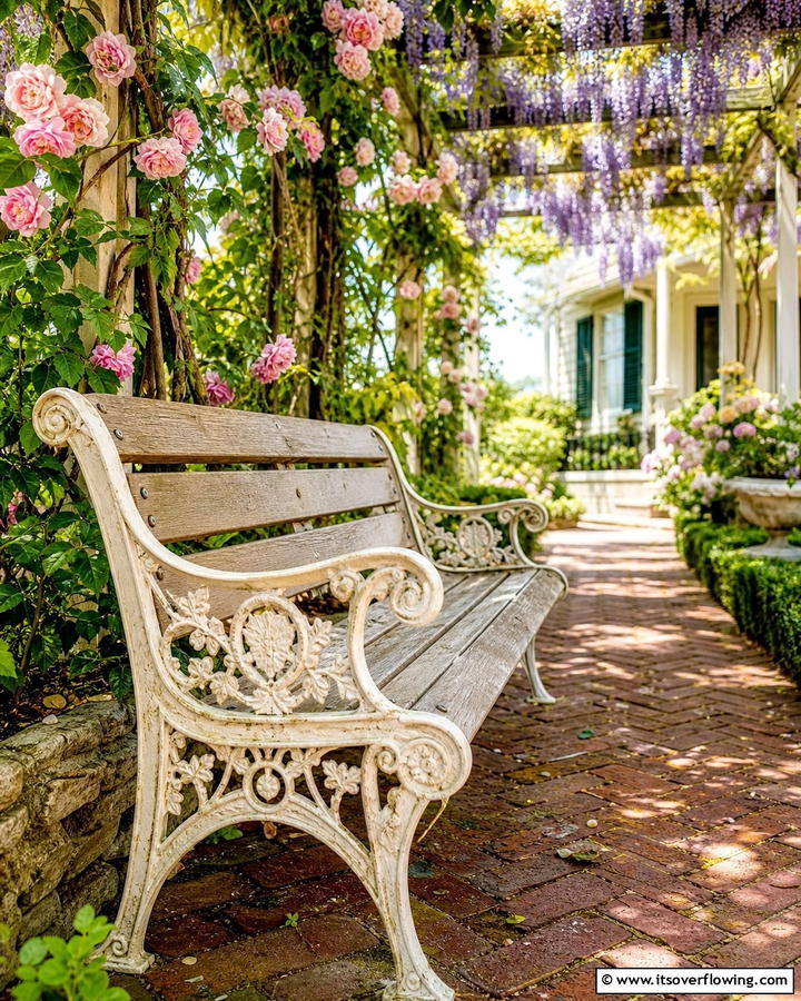 Vintage Inspired Garden Bench - 30 Charming Garden Bench Ideas for Relaxing Outdoor Spaces