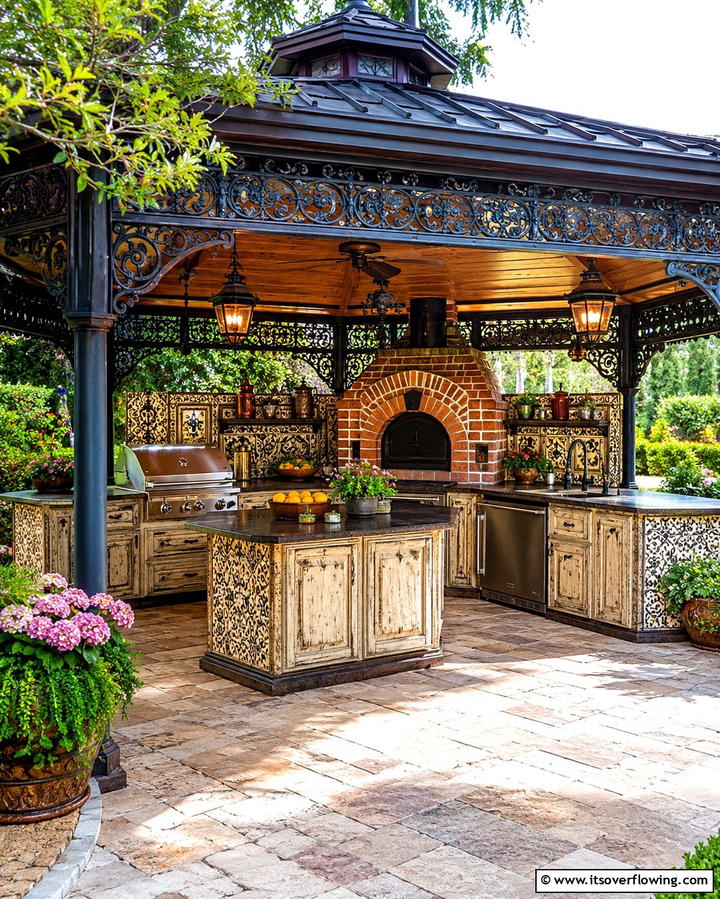 Vintage Inspired Gazebo Kitchen - 30 Outdoor Kitchen with Gazebo Ideas for All-Weather Cooking