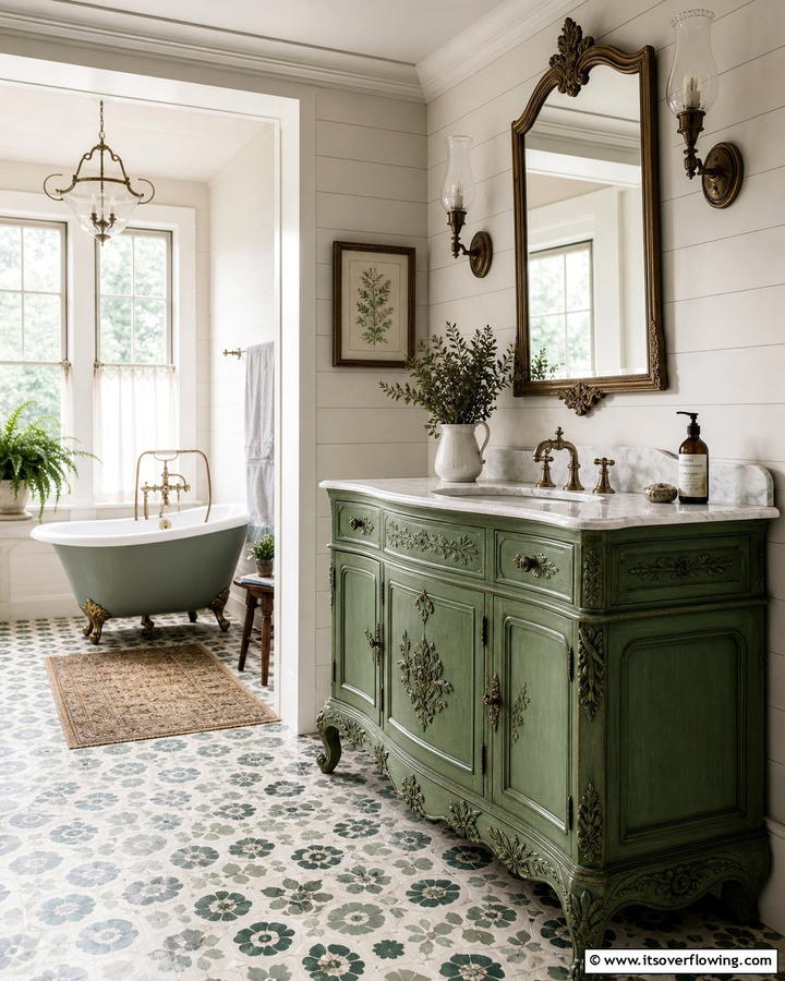 Vintage Inspired Green Vanity - 20 Bathroom With Green Vanity Ideas for a Fresh Look