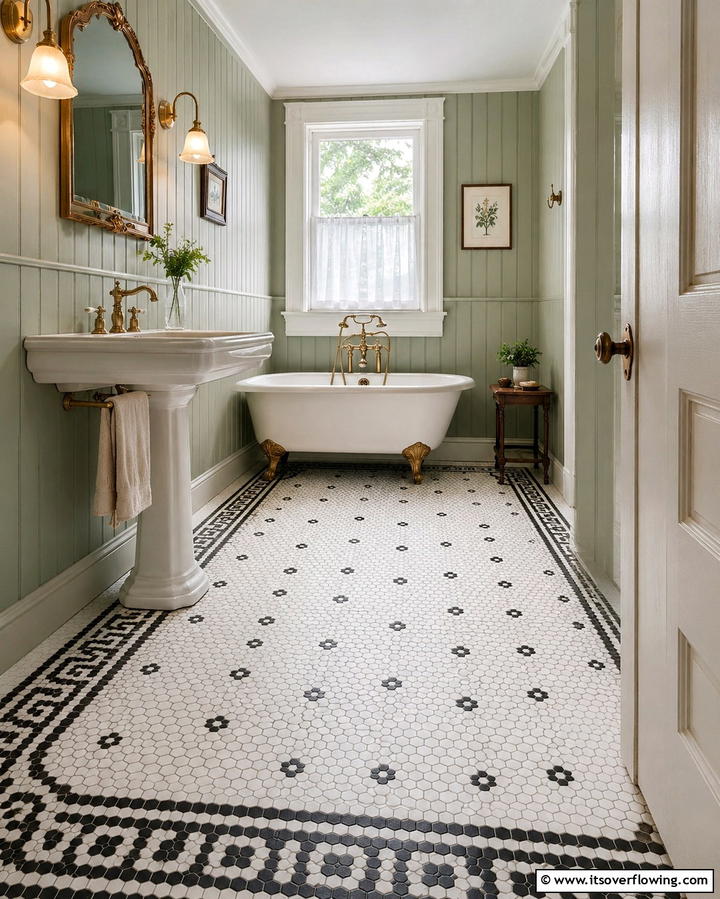 Vintage Inspired Hexagon Tiles - 30 Bathrooms with Hexagon Tile Floor Design Ideas