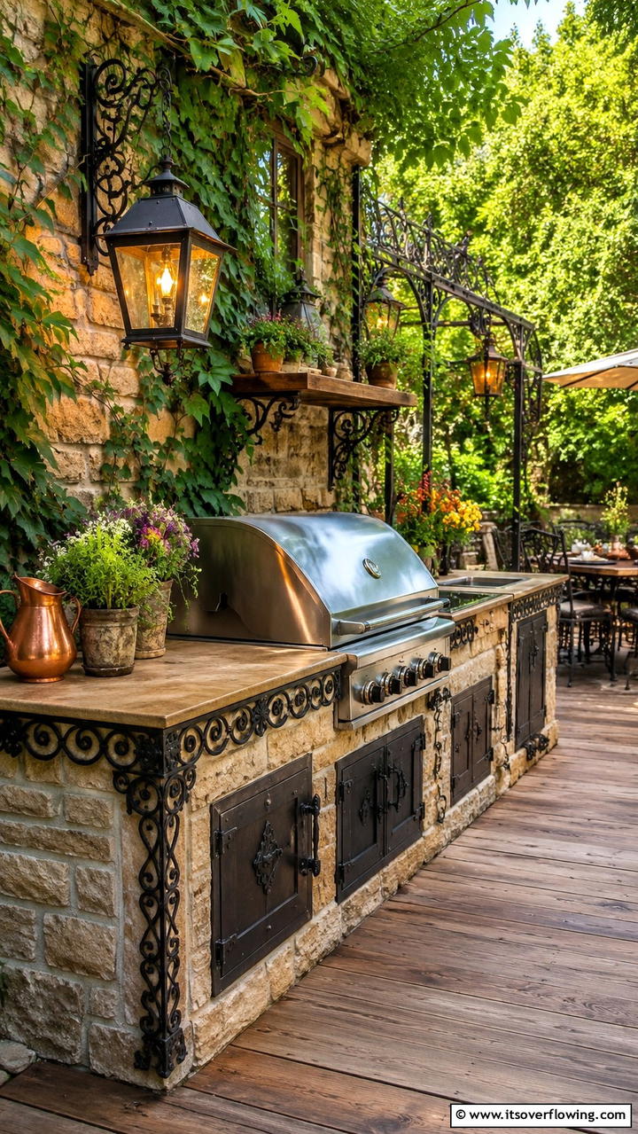 Vintage Inspired Iron Accents - 30 BBQ Island Ideas for Ultimate Outdoor Entertaining