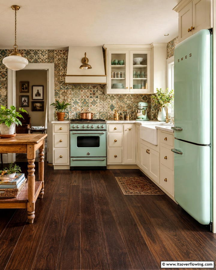 Vintage Inspired Kitchens with Dark Flooring - 25 Kitchen With Dark Wood Floors Ideas for Elegance