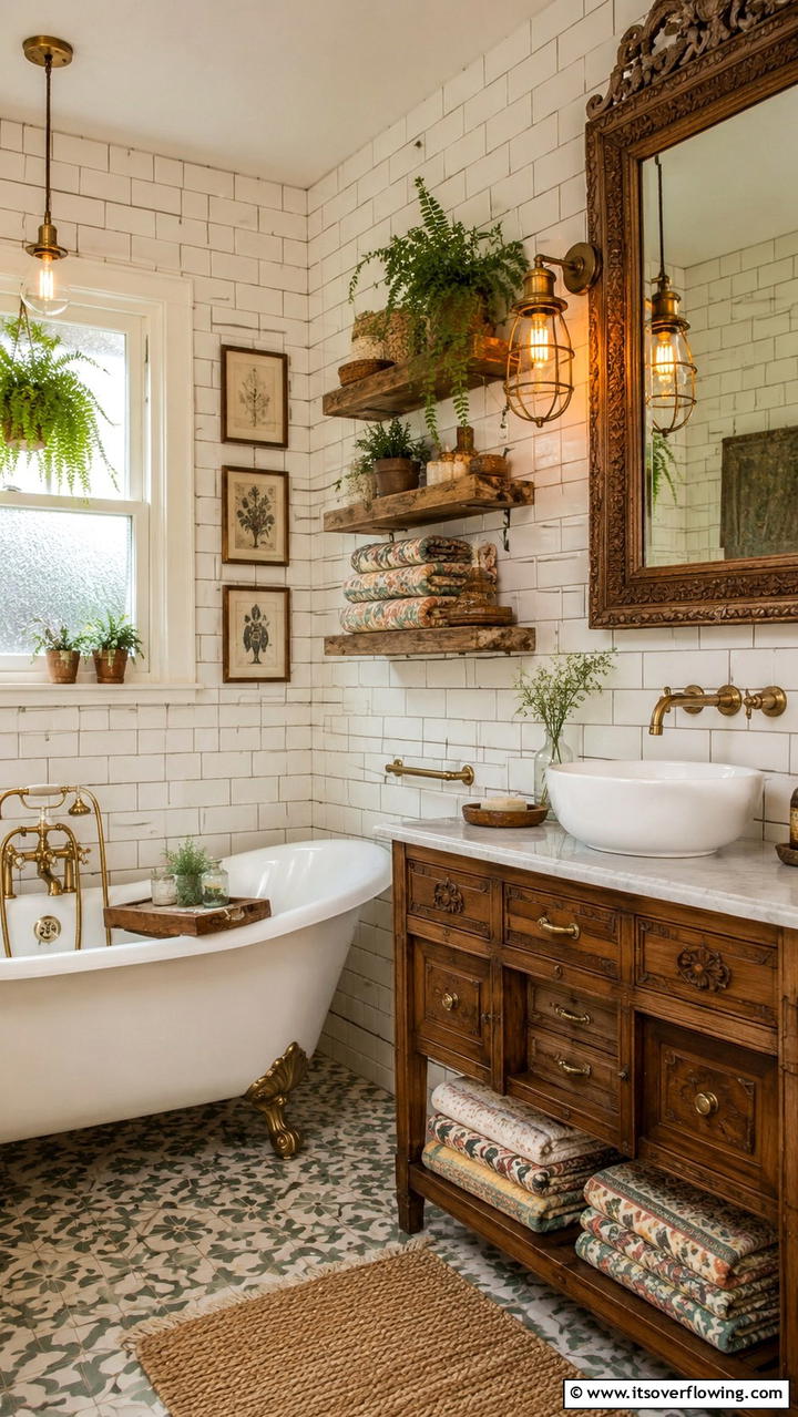 Vintage Inspired Lighting - 30 Boho Bathroom Ideas for Relaxed, Global-Inspired Style