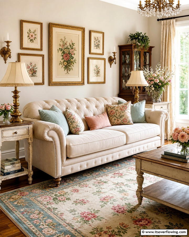 Vintage Inspired Living Room with Cream Couch - 25 Cream Couch Living Room Ideas for Timeless Elegance