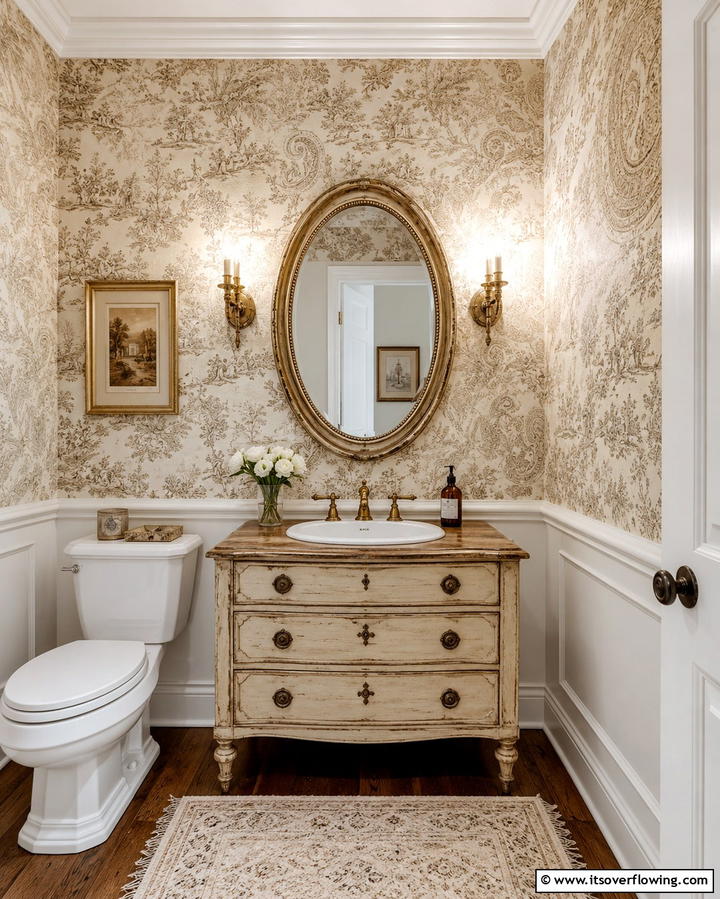 Vintage Inspired Patterns - 25 Powder Room Wallpaper Ideas to Elevate Your Space
