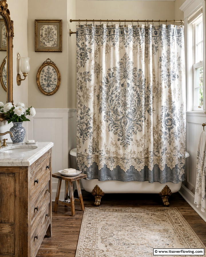 Vintage Inspired Prints for Nostalgic Charm - 25 Shower Curtain Ideas to Refresh Your Bathroom