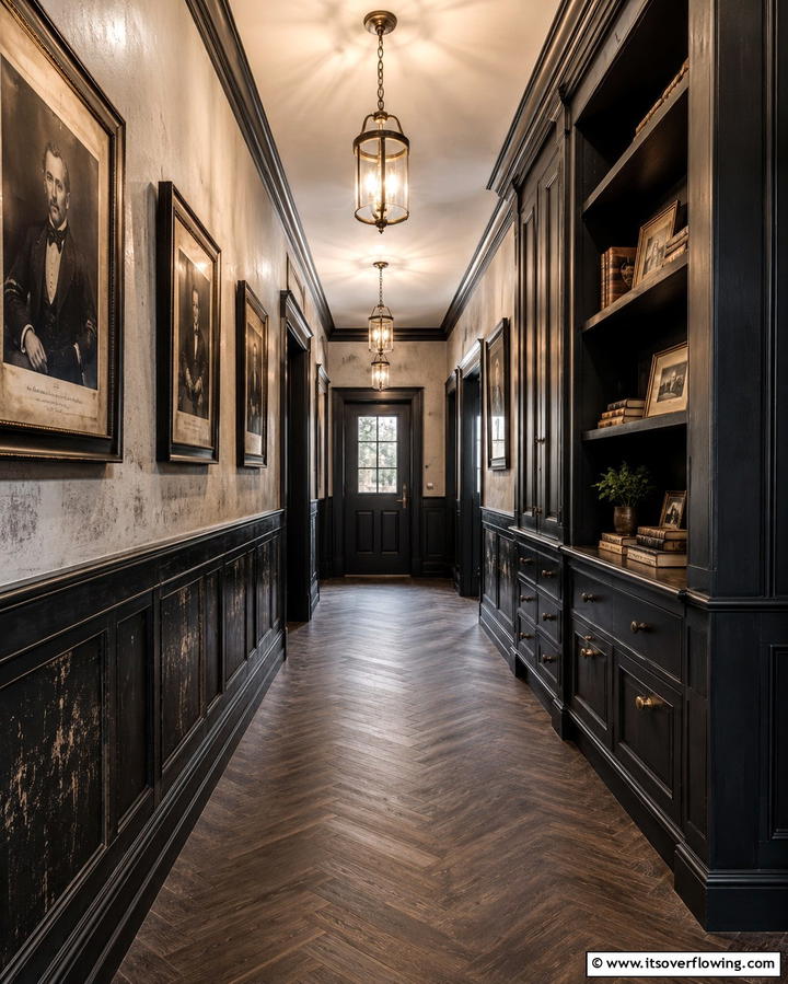 Vintage Inspired Sophistication - 30 Black Hallway Ideas for Dramatic and Sophisticated Spaces