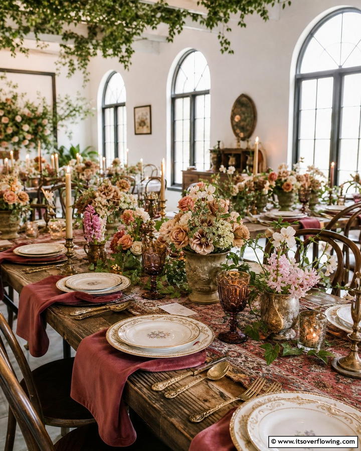 Vintage Inspired Tablescape Designs - 21 Boho Wedding Ideas for a Free-Spirited Celebration