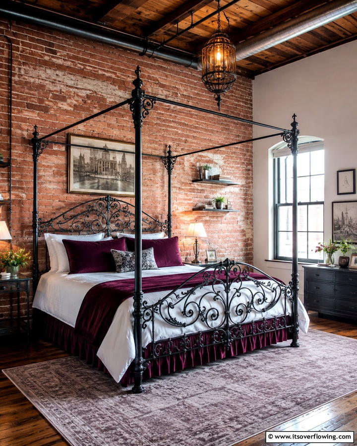 Vintage Iron Accents - 30 Moody Dark Boho Bedroom Decor Inspirations for Cozy Nights