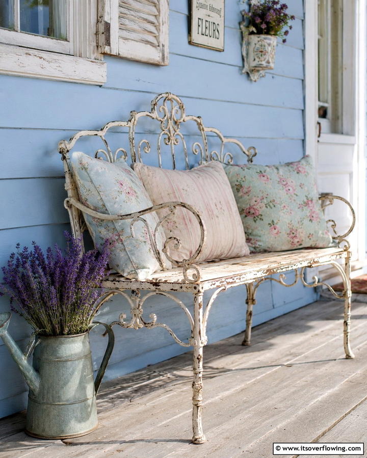 Vintage Iron Bench - 25 Front Porch Bench Ideas for a Welcoming Entrance