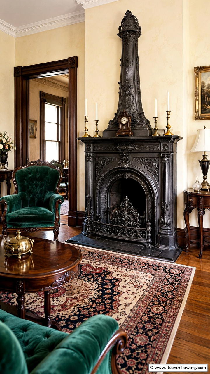 Vintage Iron Hearth Fixture - 30 Fireplace Hearth Ideas to Elevate Your Living Room