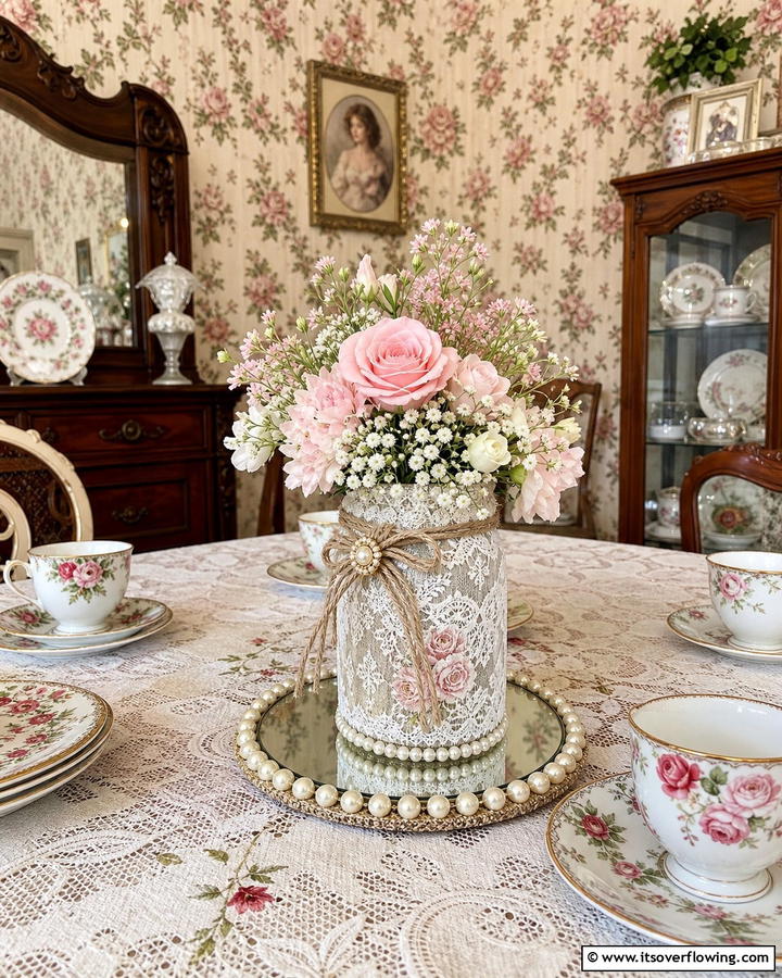 Vintage Lace Elegance - 30 Charming Mason Jar Centerpiece Ideas for Every Season