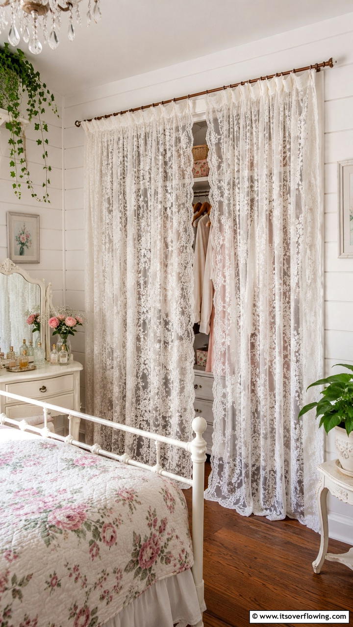 Vintage Lace Romance - 30 Closet Curtain Ideas for Stylish and Practical Storage