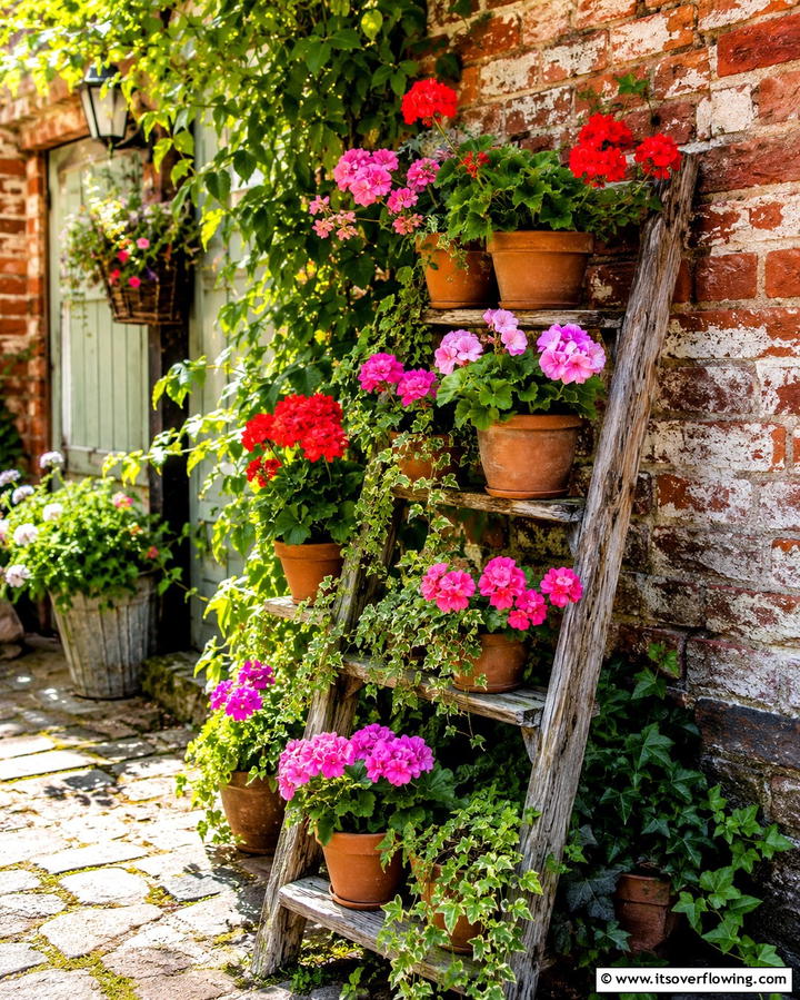 Vintage Ladder Plant Stand - 25 Vintage Garden Ideas for a Timeless Outdoor Space