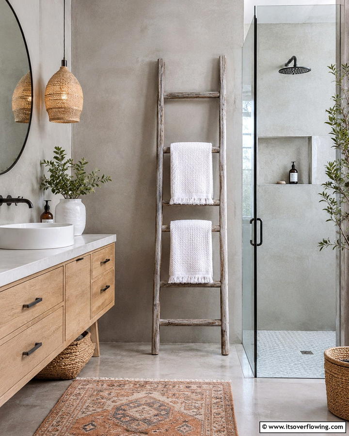 Vintage Ladder Towel Rack - 25 Rustic Bathroom Ideas for a Cozy Feel