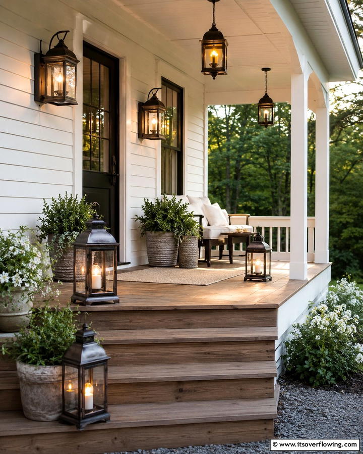 Vintage Lantern Lighting - 25 Rustic Porch Ideas to Create a Cozy Outdoor Retreat