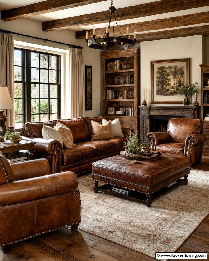 Vintage Leather Furniture - 21 Rustic Living Room Ideas for Cozy Natural Interior Designs