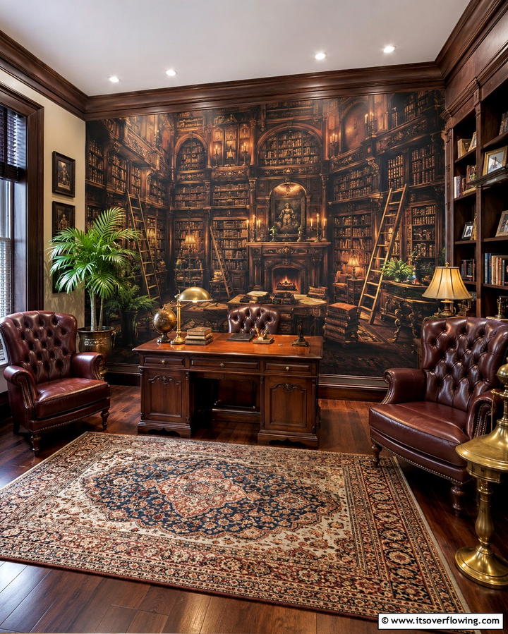 Vintage Library Scene - 20 Library Murals to Inspire Your Next Home Project