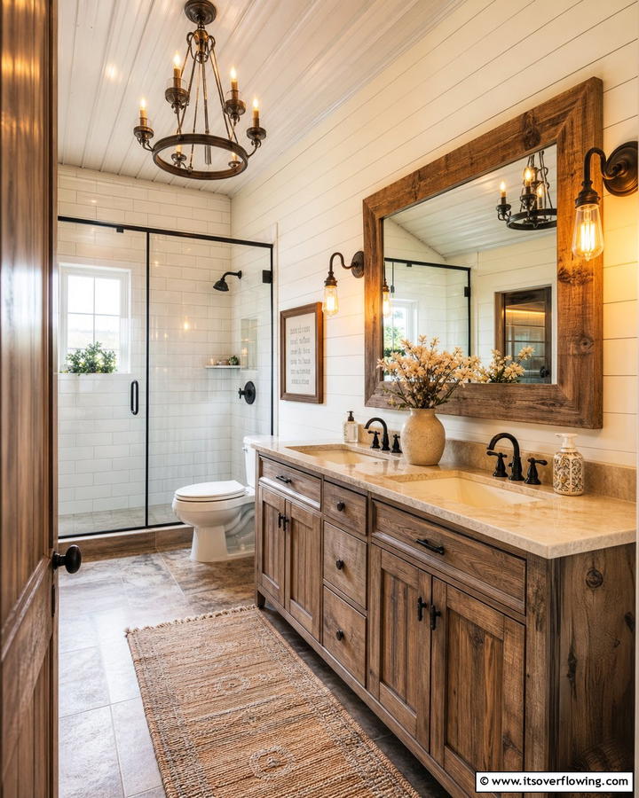 Vintage Light Fixtures - 20 Barndominium Bathroom Ideas for Rustic Charm