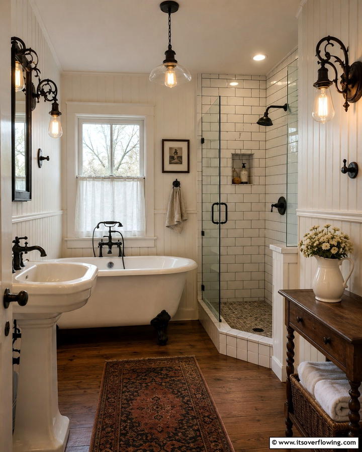 Vintage Lighting Fixtures for Added Character - 25 Rustic Walk-in Shower Ideas for a Spa-Like Bathroom