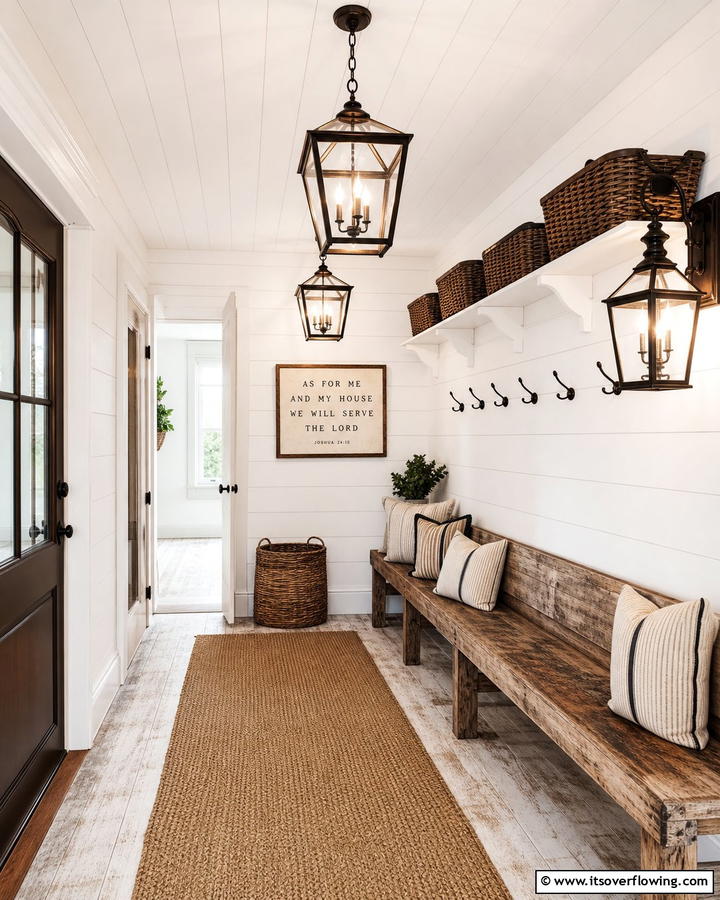 Vintage Lighting Fixtures for Warmth - 20 Farmhouse Mudroom Ideas for a Rustic Entryway