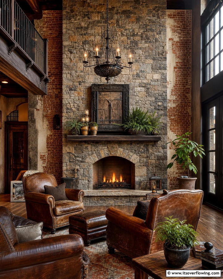 Vintage Look with Reclaimed Stone - 25 Floor to Ceiling Stone Fireplace Ideas for Drama