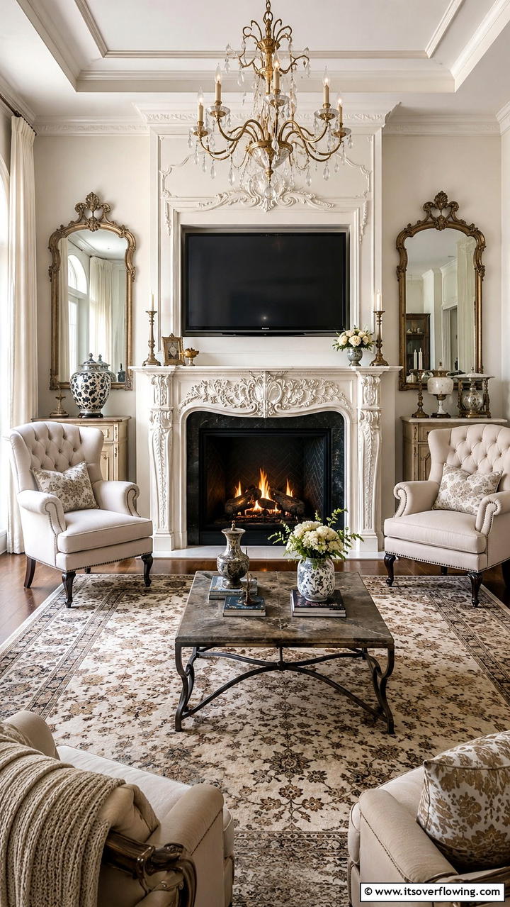 Vintage Mantel Revival - 21 Stylish TV Over Fireplace Ideas for Modern Living Rooms