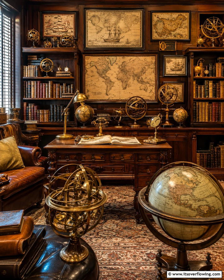 Vintage Maps and Globes for Exploration Themes - 25 Steampunk Interior Design Ideas for Unique Homes