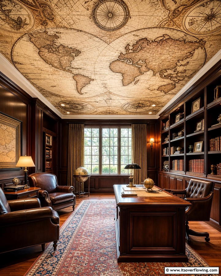 Vintage Maps for a Travel Inspired Theme - 25 Ceiling Wallpaper Ideas to Elevate Your Space