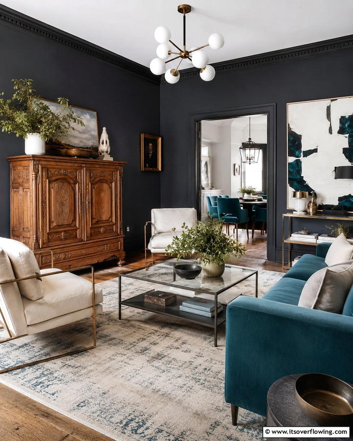 Vintage Meets Contemporary - 30 Striking Contrasting Living Rooms Featuring Dark Grey Walls