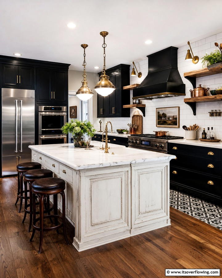 Vintage Meets Modern - 21 Kitchens With Black Cabinets- Bold & Timeless Designs