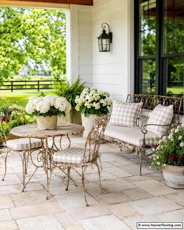 Vintage Metal Furniture - 30 Farmhouse Patio Ideas for Rustic Outdoor Relaxation