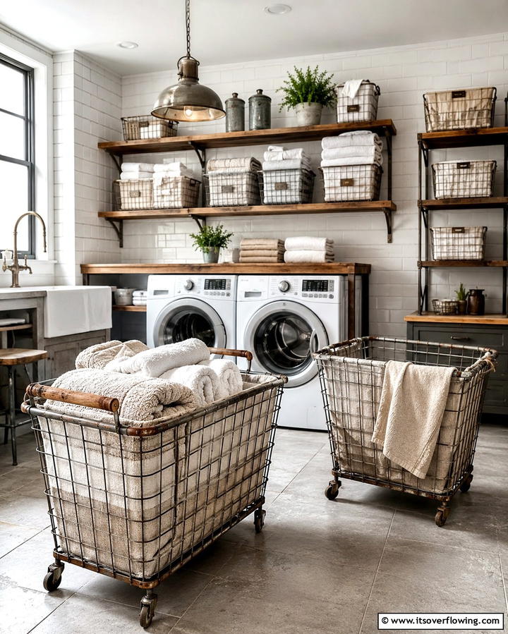 Vintage Metal Laundry Baskets - 20 Vintage Laundry Room Decor Ideas for a Retro Look