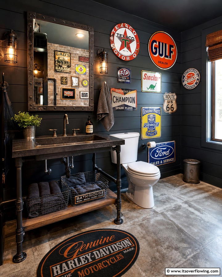 Vintage Metal Signs - 25 Man Cave Bathroom Ideas for a Unique Space