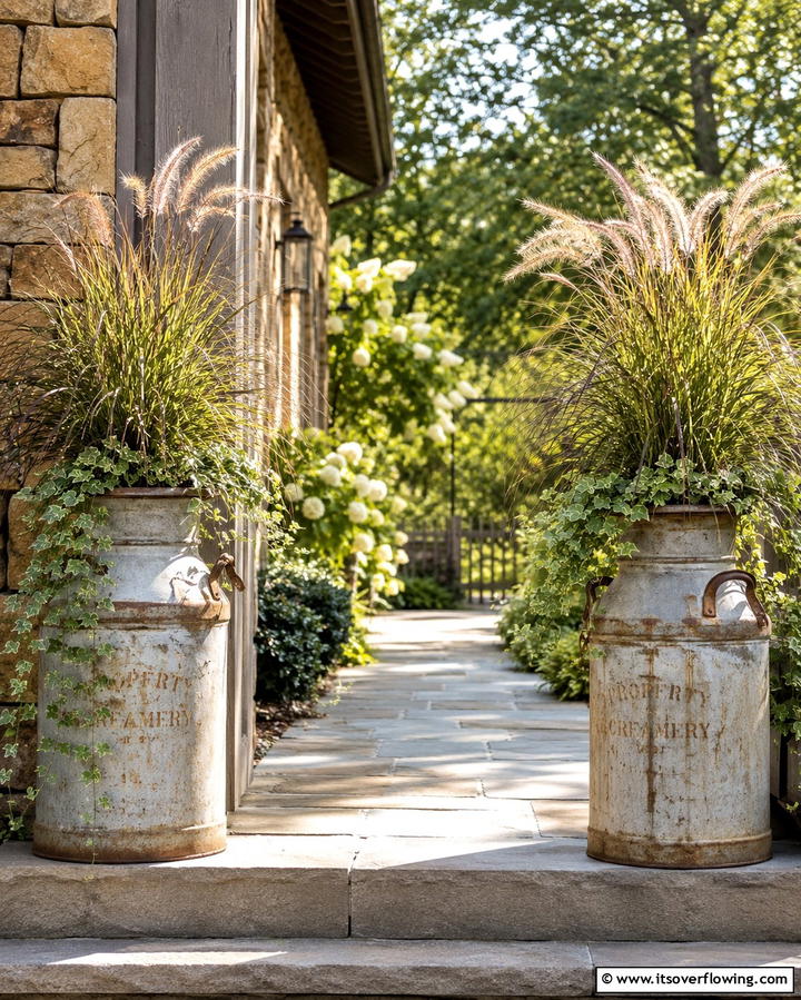 Vintage Milk Can Planters - 25 Vintage Garden Ideas for a Timeless Outdoor Space
