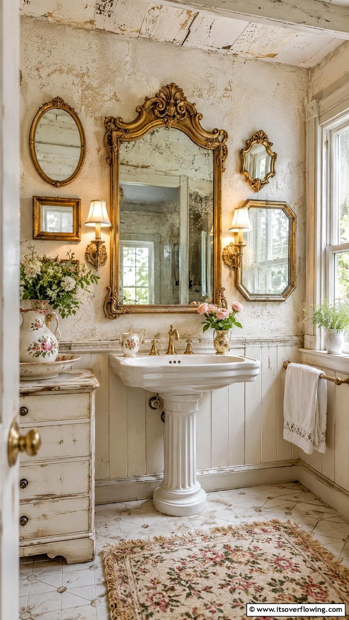 Vintage Mirror Accents - 30 Cottage Bathroom Ideas for a Charming Relaxing Retreat