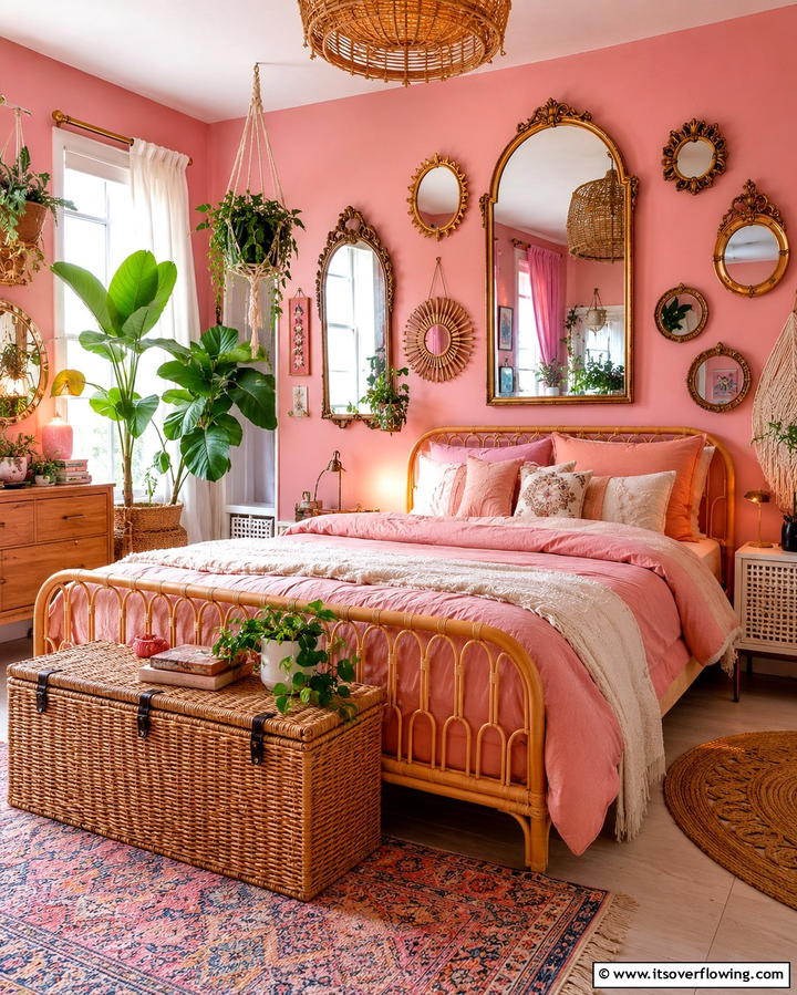 Vintage Mirrors for Retro Appeal - 30 Pink Boho Bedroom Ideas for a Chic and Cozy Retreat