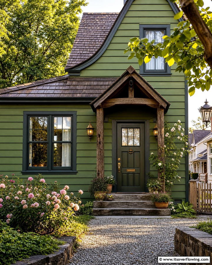 Vintage Moss Revival - 21 Dark Green Exterior Paint Color Schemes for Modern Homes
