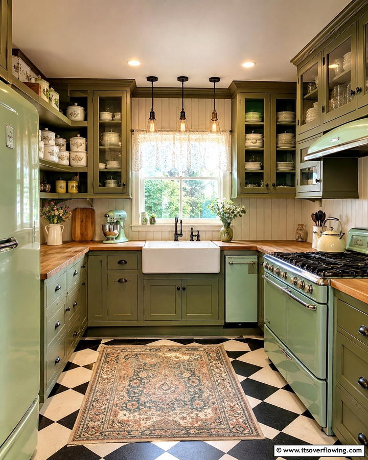 Vintage Olive Green Allure - 30 Olive Green Kitchen Designs for a Warm Cooking Space