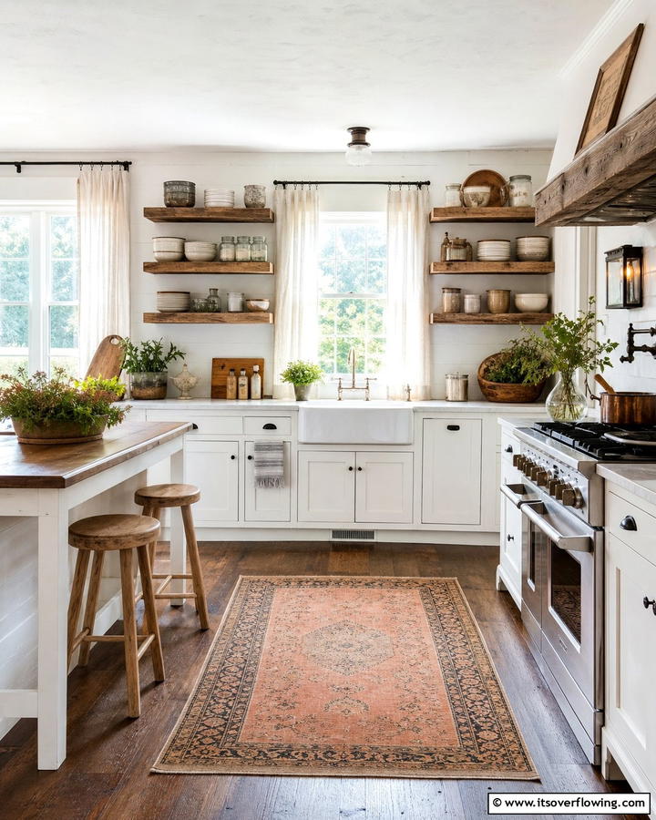Vintage Open Shelving - 21 Country Kitchen Ideas with Farmhouse Appeal