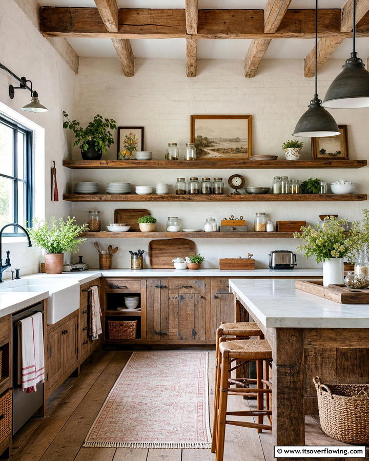 Vintage Open Shelving - 21 Rustic Kitchen Concepts for Warm Farmhouse-Inspired Designs