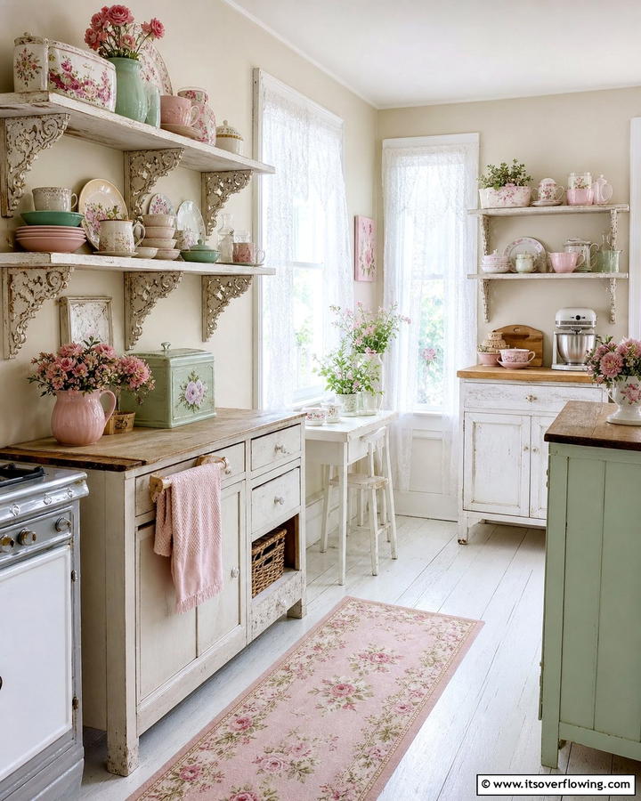 Vintage Open Shelving - 20 Shabby Chic Kitchen Ideas for a Vintage Look