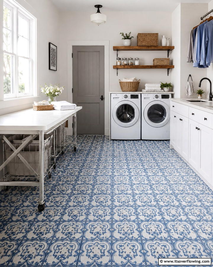 Vintage Patterned Tiles - 30 Rustic Laundry Room Ideas for Functional Farmhouse Style