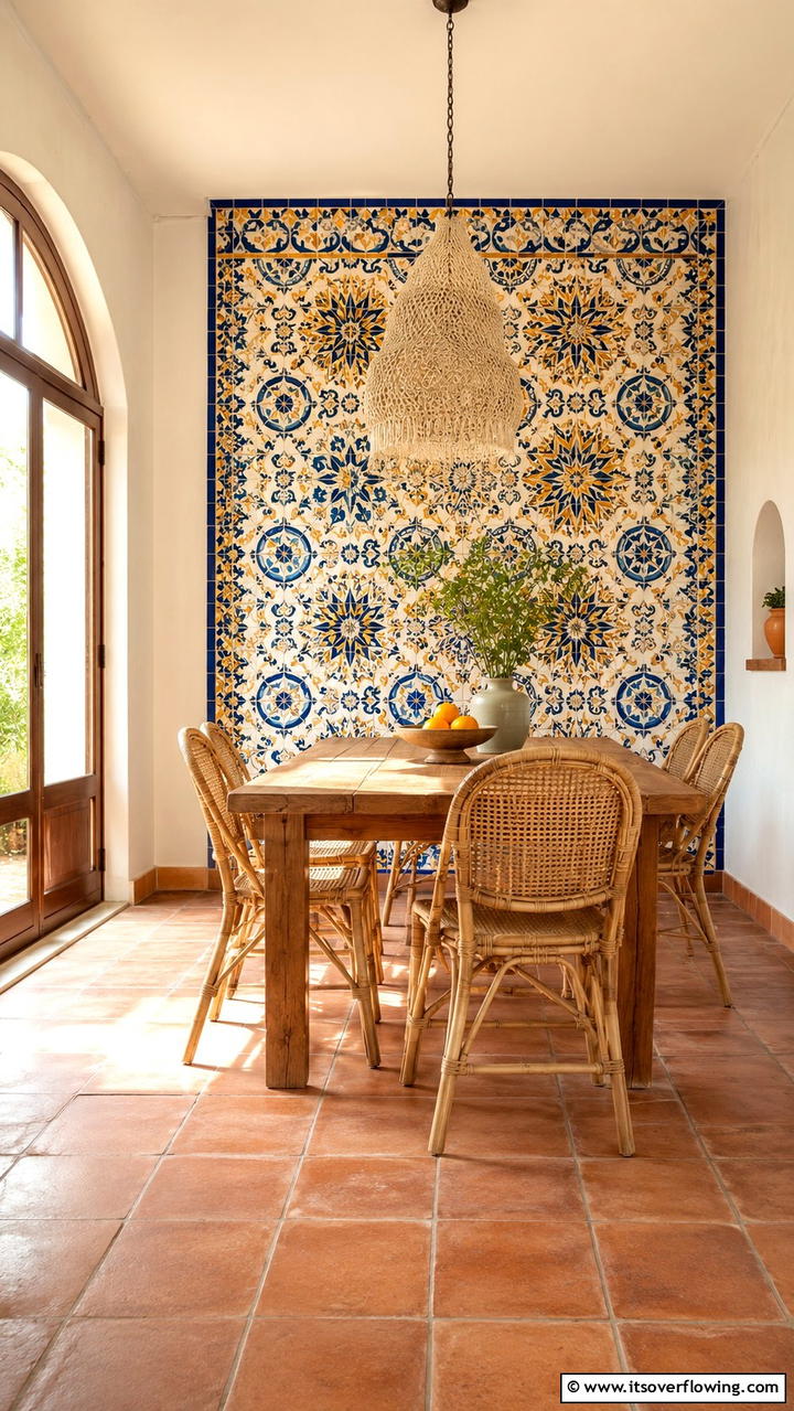 Vintage Patterned Tiles - 30 Dining Room Accent Wall Ideas for Bold Style