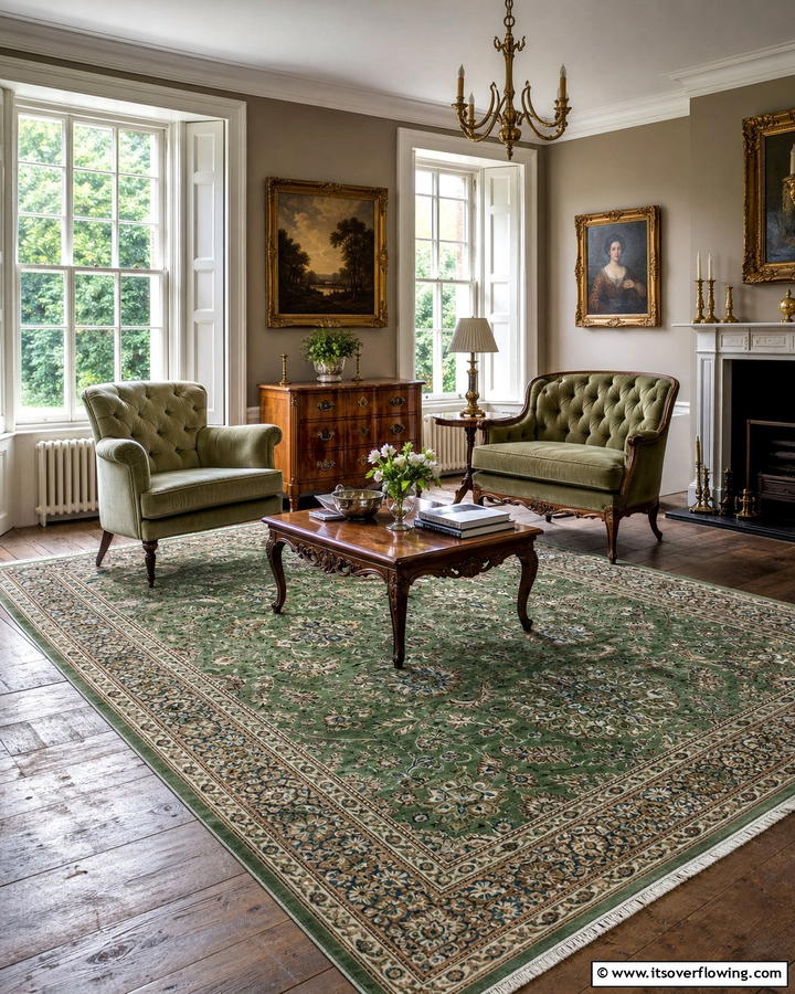 Vintage Persian Green Rugs - 20 Green Carpet Living Room Ideas for a Bold Statement