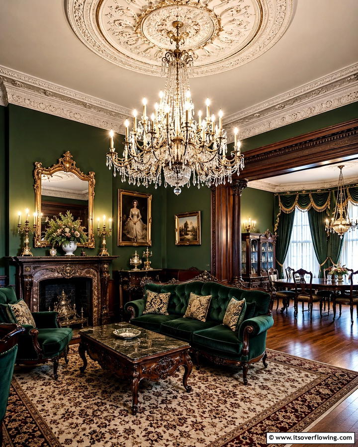Vintage Persian Rugs - 25 Victorian Dark Green Living Room Ideas for Drama