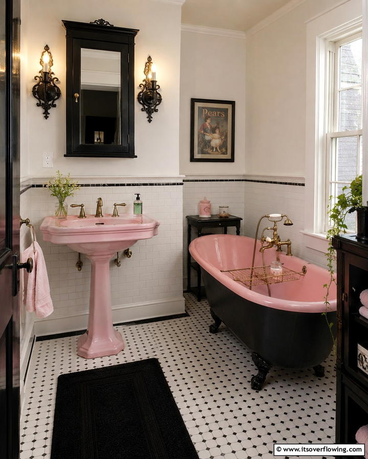 Vintage Pink and Black Fixtures - 25 Pink and Black Bathroom Ideas for a Bold and Chic Look