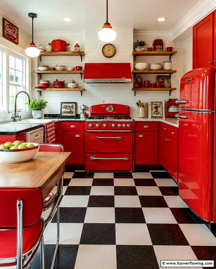 Vintage Red Kitchen Charm - 30 Bold Red Kitchen Ideas for a Vibrant Cooking Space