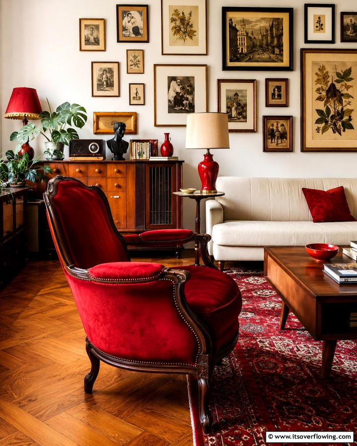 Vintage Red Revival - 30 Red Living Room Ideas for Bold and Vibrant Spaces