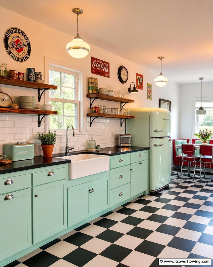 Vintage Retro Touch - 30 Kitchens Without Upper Cabinets for Open Concepts